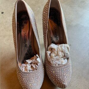 Society6 Cream Heels with Floral Embellishment